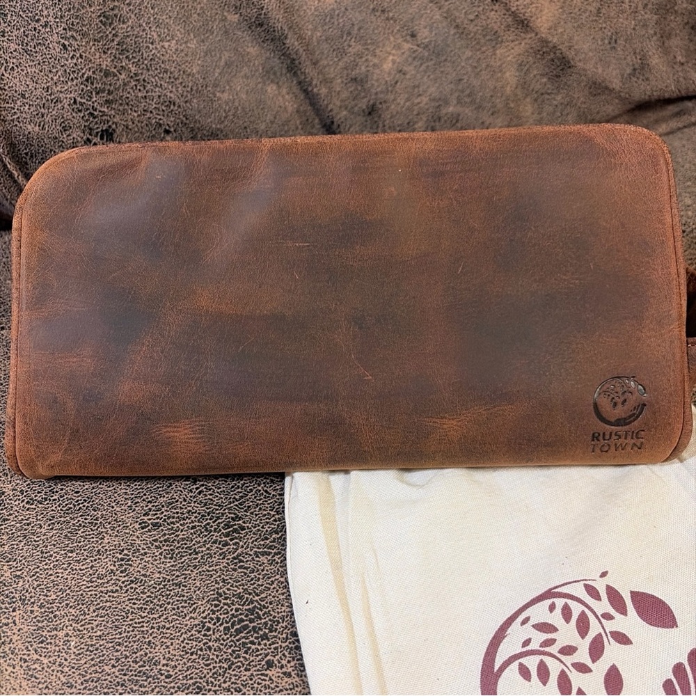 RUSTIC TOWN Full Grain Leather Travel Toiletry Bag -Cosmetic